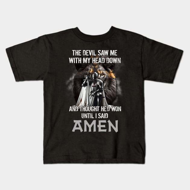 Jesus The Devil Saw Me With My Head Down Kids T-Shirt by Schoenberger Willard